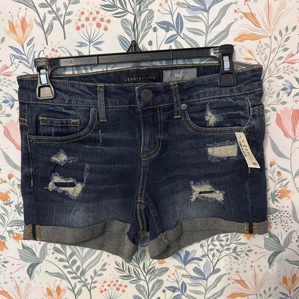 NWT Aeropostale Distressed Rolled Denim Midi Shorts